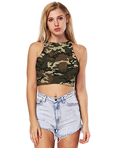 Ainuno Camo Crop Top For Women Teen Girls Army Green Crop Top Cute Cropped Y2K Tank Top Sexy Cami Cool Vest Sexy Sleeveless Shirts Woman Ladies Camouflage Printed Costume Top Fashion Yoga Top Summer #TOP1