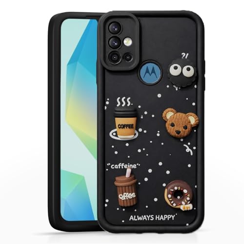 Image of Bintage Cute Fun Taddy| 3D Ball Bear| Donut| Coffee Rubber Case Camera Protection Back Cover Compatible for Motorola Moto G30 - Black