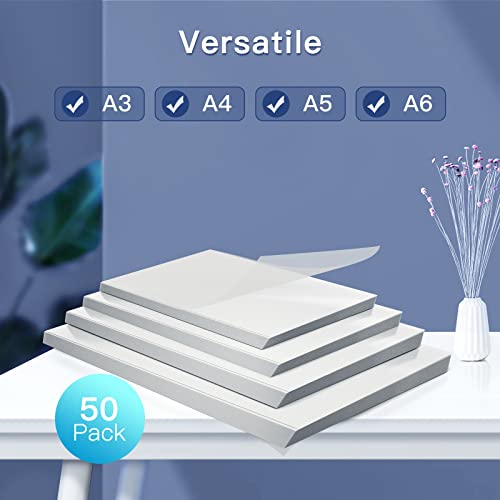 MAXDONE Premium Thermo Laminierfolien, 50 Stück Laminierfolien Transparent für Laminiergerät A3 A4 A5 A6, 3 Mil (80 Mikron) Dicke für Zusätzlichen Schutz