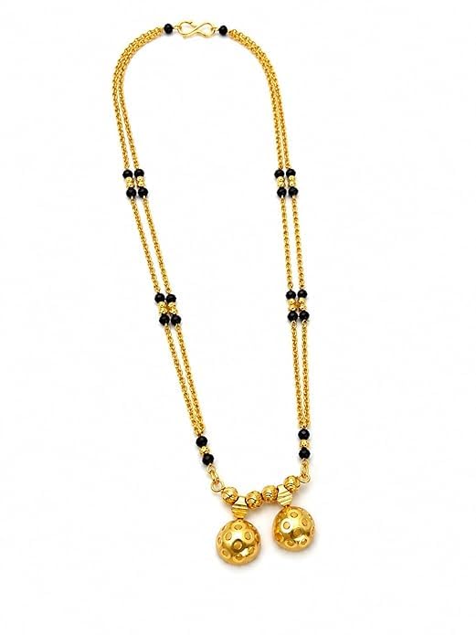Dual Layer Mangalsutra Necklace for Women | 2 line gold m.s dotvati Traditional Black Bead Gold-Tone Chain Elegant Double Chain Black Bead Traditional Pendant (18 Inch)-image-5