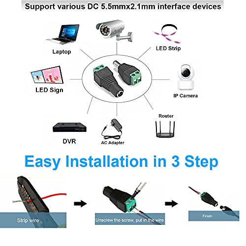 exgoofit DC Power Connector 15 Pairs 12V Male+Female 2.1x5.5MM DC Power Jack Plug Adapter Connector for CCTV Camera and LED Strip Light - Image 6