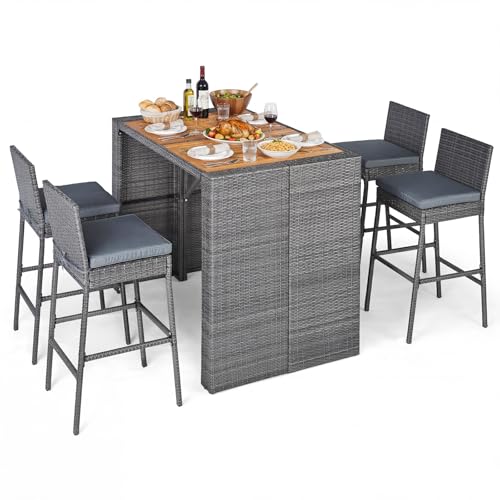 Tangkula 5-Piece Acacia Wood Bar Set