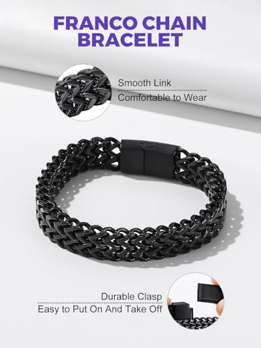 Richsteel Bracelets for Men 6mm/10mm/12mm Width Stainless Steel With Sturdy Clasp Franco Curb Chain Mens Bracelet 7.4/8.2/9 Inches Length4