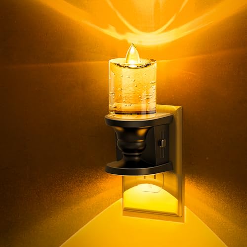 Image of L LOHAS LED Flameless Candle Night Light, Amber Night Lights Plug into Wall, 0-100LM Dimmable Nightlight, LED Candle Night Light with Light Sensor, for Dinning Room, Living Room, Bathroom, Hallway