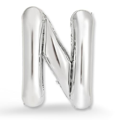 FUNXGO XXL Folienballon Buchstabe N Silber Glänzend – Riesen Buchstabenballon ca. 100 cm – Verstärktes Material – Für Helium & Luft – Perfekt für Geburtstag, Hochzeit & Party Deko - Ballon N Silber