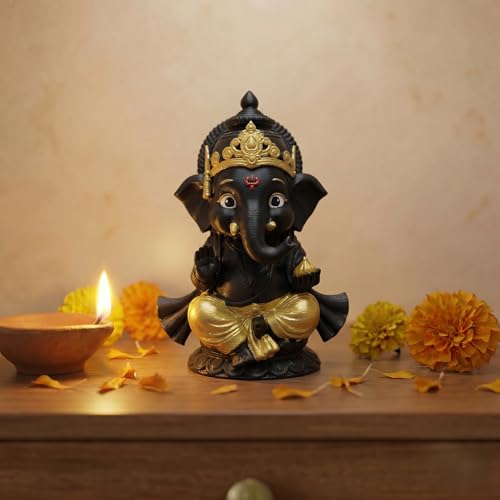Image of Shri Ganesha Idol Murti, 8 cm Height, Bal Ganesh, 3D Printed, PETG Material, Light Weight, God Ganesha Idol for Car Dashboard, Home Decor, Puja, Gift, Office Desk, Pooja Mandir (Black)