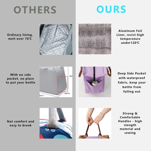 Joymee Lunch Bag Women Insulated Lunch Box Reusable Durable Leakproof Large Spacious Cooler Tote For Women Men Adult With Bottle Holder And Side Pockets For Work Office Travel Picnic - Purple #TOP5