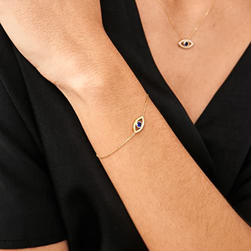 Diamond Evil Eye Necklace in 14K Solid Gold | Sapphire Bracelet for Women2