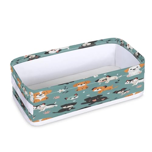 Tablerazzi Toilet Tank Topper Paper Basket with Handle, Dog and Puppy Bathroom Storage Basket for Organizing, Small Fabric Storage Bins for Bathroom Decor