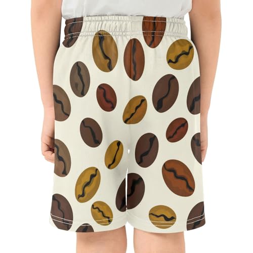 J JOYSAY Scattered Coffee Bean Ivory Boys Athletic Shorts Kids Youth Casual Shotrs with Elastic Waistband Pockets3