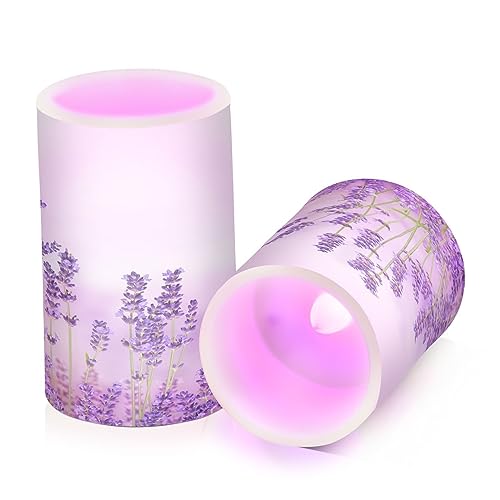 Image of Purple Lavender Flameless Candles Color Changing Electronic Operated LED Pillar Candle with Remote and Timer for Decor Halloween Christmas Valentine's Day