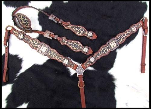Showman Cheetah Print Leather Single Ear Headstall & Breast Collar Set w/Reins