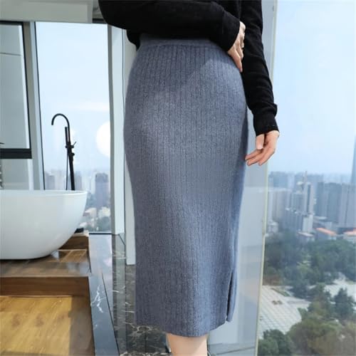 Solid Wool One-Step Skirts Women's Elastic Waist Split Knitted Long Skirt3