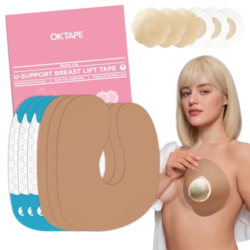 OK TAPE Boob Tape, U-Shaped Breast Lift Tape for Backless, Strapless, Ultra-Soft & Skin-friedly, Sticky Bra for B-DD Cup (1 Pair with Nipple Covers)