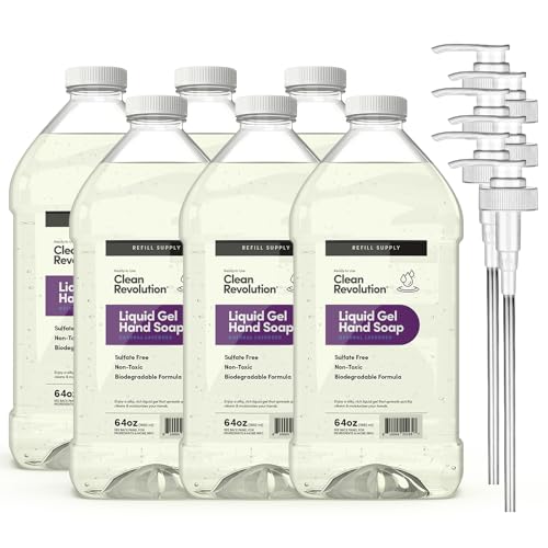 Image of Clean Revolution Liquid Gel Hand Soap Refill with Real Essential Oils - Sulfate-Free Gel Hand Wash, Moisturizing Bulk Refill, Non-Toxic Formula (Natural Lavender) 64oz, 6-Pack with Pumps