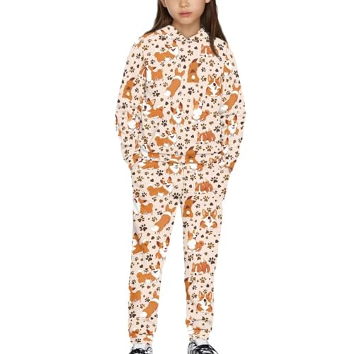 Kids Fall 2 Piece Outfits Girls Cute Sweatsuit Size 5-12 Long Sleeve Hooded Sweatshirt and Sweatpants Sets