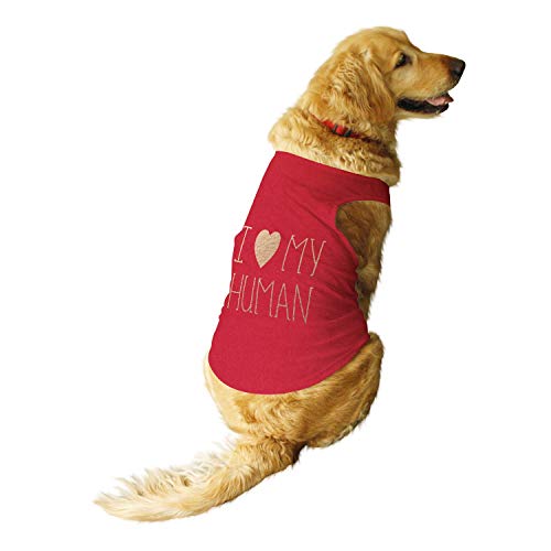 Ruse- Summer Dog T-Shirt I Love My Human Foil Edition Printed Pets Round Neck Sleeveless Vest Tank/Tees/Apparel/Clothes for Dogs Poppy Red/Golden/X-Small (New Born Puppy)