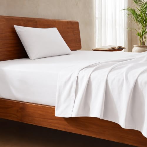Image of LANE LINEN 100% Organic Cotton Bedsheet for Single Bed - White | GOTS Certified, Percale Weave, 60x90 inches, Soft & Breathable, Machine Washable, Includes 1 Pillow Cover