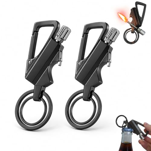 Entrq 2 Pack Permanent Match Infinity Lighter Permanent Match Infinity Lighter with Multitool Keychain Bottle Opener Reusable Infinity Lighter Keychain for Survival Camping Hiking EDC