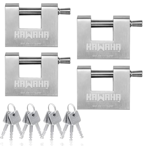 KAWAHA 71/60-4PS Stainless Steel D-Shaped Padlock with Stainless Steel Key for Garage Door, Containers, Shed, Locker and Warehouse (2-3/4 inch, Keyed Alike - 4 Pack) by KAWAHA - Used condition - CA$121.35