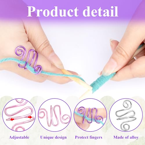 Image of HUISUYTON 4Pcs Handmade Crochet Tension Ring, Adjustable Crochet Tension Ring for Finger, Metal Open Yarn Guide Crocheting Loop Ring, Gifts for Crocheters Knitters Mother Grandma