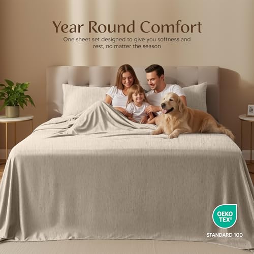 Image of Utopia Bedding King Size Sheet Set - 4 Piece Bed Sheets, Soft and Breathable Microfiber, Includes 1 Fitted Sheet, 1 Flat Sheet and 2 Pillowcases - Oeko Tex (Heather Beige)