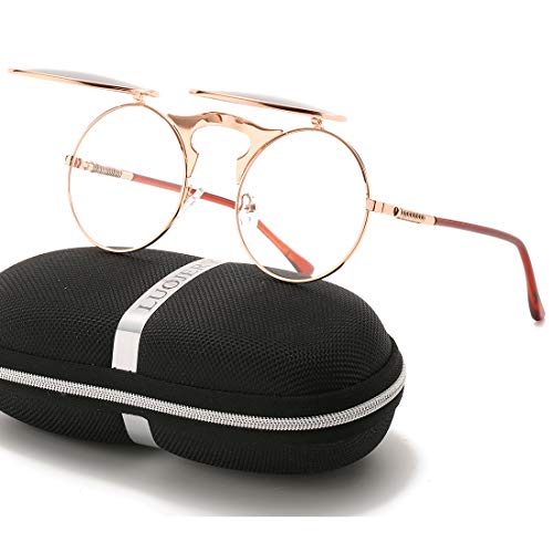 Retro Round 80's Flip Up Steampunk Sunglasses Mirror Vintage Circle Sun Glasses Eyewear for Men Women4