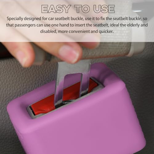 Image of Augeny 2 PCS Seat Belt Buckle Holder, Silicone Auto Rear Seatbelt Buckle Booster to Makes Receptacle Stand Upright for Easy Access, Universal Vehicle Seatbelt Buckle for Kids (Light Purple)