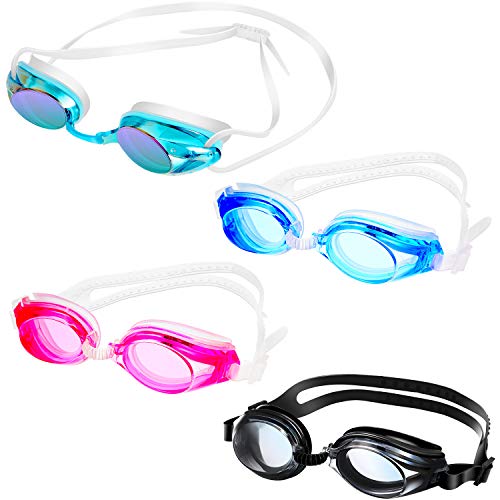 Frienda 4 Pairs Swim Goggles Unisex Silicone Swim Goggles No Leaking Swimming Goggles