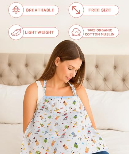 Image of Nursing Cover for Breastfeeding, Feeding Covers for Nursing Mom, Cotton Feeding Apron for Mom with Animal Print, Breastfeeding Cover for Mother, Feeding Shawl Breastfeeding Mother