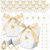 Faccito 50 Set Boîtes à Dragées Bonbons pour Première Communion Confirmation Coffrets Cadeaux avec Rubans Dorés Étiquettes pour Baptême Anniversaire Décoration Fête Mariage Promesse Marque Places