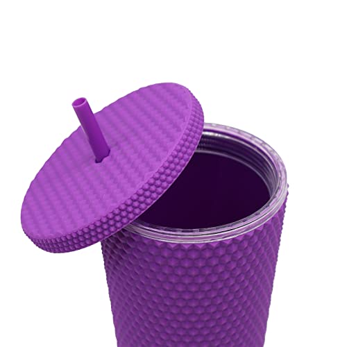 Aquaphile 24Oz Matte Studded Tumbler With Reusable Straw And Leak Proof Lid Water Cup Travel Mug Coffee Ice Water Bottle Double Walled Insulated Tumbler Bpa Free(Dark Purple) #TOP4