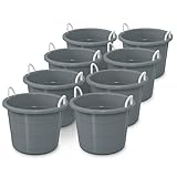 Life Story 8 Pack Open Storage Bucket, Round Plastic Container with Rope Handles, 17 Gallon, Gray