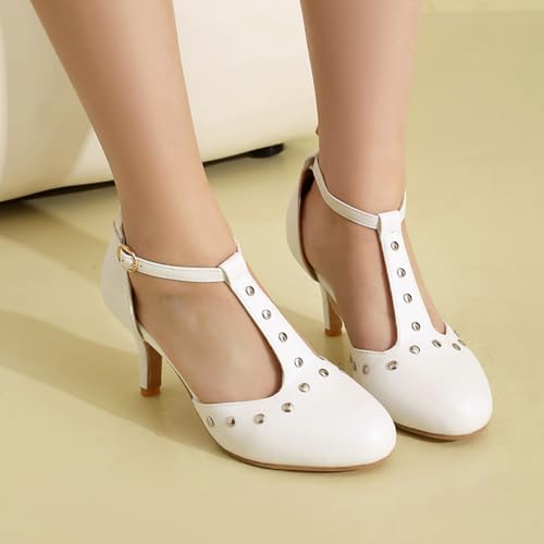 Image of ForeMode Fashion Women T-Strap High Heels Bow Platform Round Toe Pumps Leather Summer Sweet Shoes