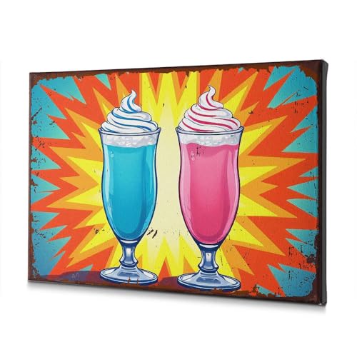Toile 2 milkshakes déco souvenir d'enfance style ferme 30 x 40 cm