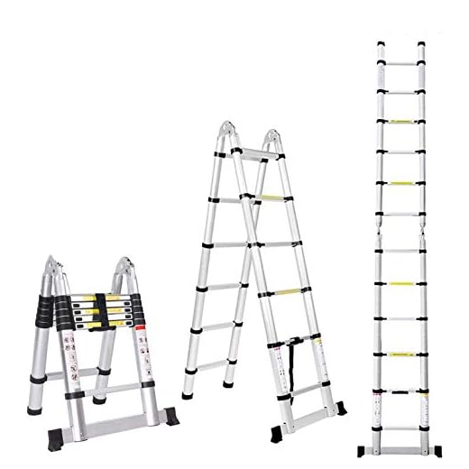 Jiahe12.5FT/3.8M Aluminum Telescoping Extension Ladder Portable Multi-Purpose Folding A-Frame Ladder with Hinges(12.5ft in Straight line and 6.25ft in A-Frame)