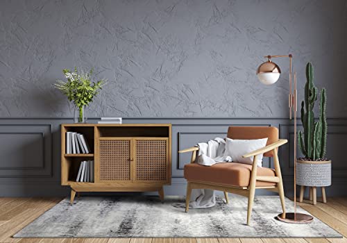 Image of Leick Home 594580 Zielle Soft Shag Painterly Modern Rug Gray Living Room Bedroom Area Rug Rectangle 3'9 inch x 5'9 inch