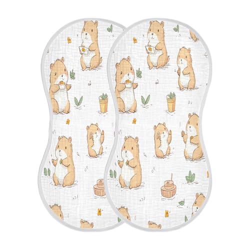 Cute Capybaras Burp Cloths Cotton Baby Washcloths,Large 22x11in Burping Cloth Absorbent and Soft for Newborn Baby Boys and Girls,2 Pack2