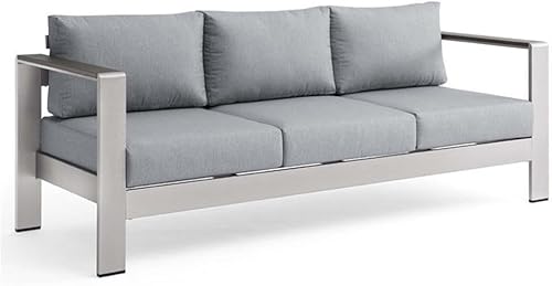 Modway Sofá de aluminio y tela para patio al aire libre Shore en platagris disponible en Yaxa Mexico