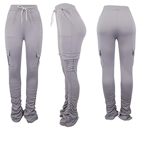 SHINFY Women's Stacked Leggings Pants,Casual Bell Bottom Yoga Pants Ruched Jogging Sweatpants3