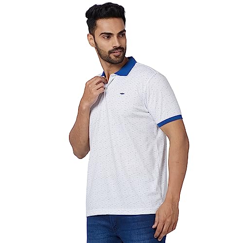Image of Park Avenue Men's Cotton Polyester Blend Print Pattern Slim Fit Rib Collar Polo Neck Half Sleeve Casual T-Shirt