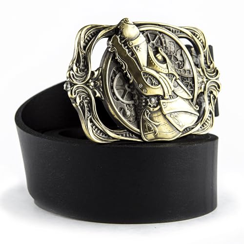 Casual leather belt with handmade brass buckle Steampunk Wolf, Solid brass sculptural Victorian art wolf belt buckle on leather belt2