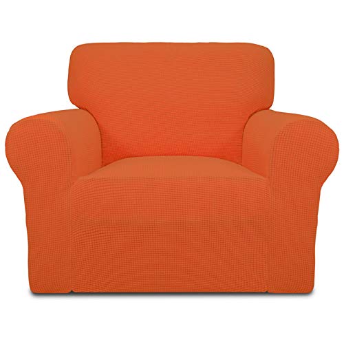 Image of Easy-Going Stretch Chair Sofa Slipcover 1-Piece Couch Sofa Cover Furniture Protector Soft with Elastic Bottom for Kids, Pet. Spandex Jacquard Fabric Small Checks (Chair, Orange)