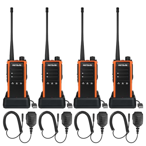 Retevis C5B 2 Way Radio Long Range, IP67 Waterproof, GMRS Radio, Built in Group Call, High Output, Repeater Compatible, Business Radio with Speaker Mic for Construction, Agriculture, Logistics(4 Pack)