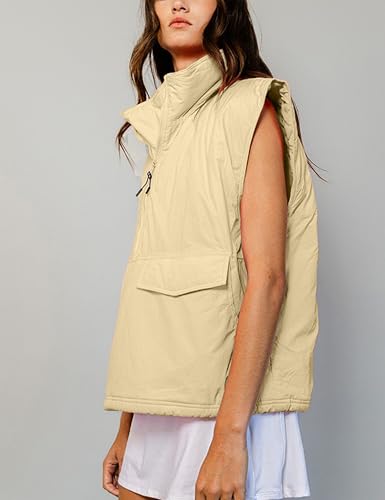 VAOYIU Womens Quilted Puffer Vest Stand Collar Half Zip Sleeveless Padded Jacket Hoodie Pullover Coat with Pockets2