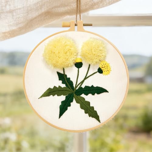 Image of Dandelion Flower Embroidery Kits for Beginners Adults, Hand Embroidery Starter Kits, Cross Stitch Kits for Beginners DIY Craft Kits for Adults Women, Entire Set of Embroidery Supplies & Video Tutorial