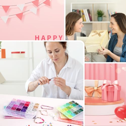 QUEFE 14000pcs, 136 Colors Clay Beads for Bracelet Making Kit Flat Round Polymer Clay Beads Spacer Heishi Beads for Jewelry Making with Pendant Charms Kit Letter Beads and Elastic Strings