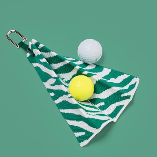 Image of ANDGOLF Pleats Ball Towel, Funky Golf Towel, I Use This Towel to Wash My Ball, Golf Gifts - Golf Accessories, Embroidered Golf Towels for Bags with Clip, Colorful (Green Tiger)