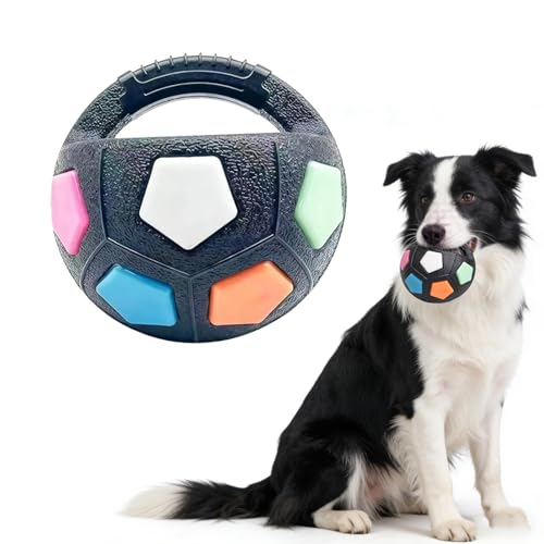 Dog Calming Ball with Handle, Interactive Ball for Pet Dogs Playing, Strong and Durable Interactive Football Shape Balls, Dogs Football Toy for Water Play,Training & Outdoor Games (Black)