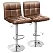 Homall Modern PU Leather Adjustable Swivel Barstools, Armless Hydraulic Kitchen Counter Bar Stools Synthetic Leather Extra Height Square Island Bar Stool with Back Set of 2(Brown)